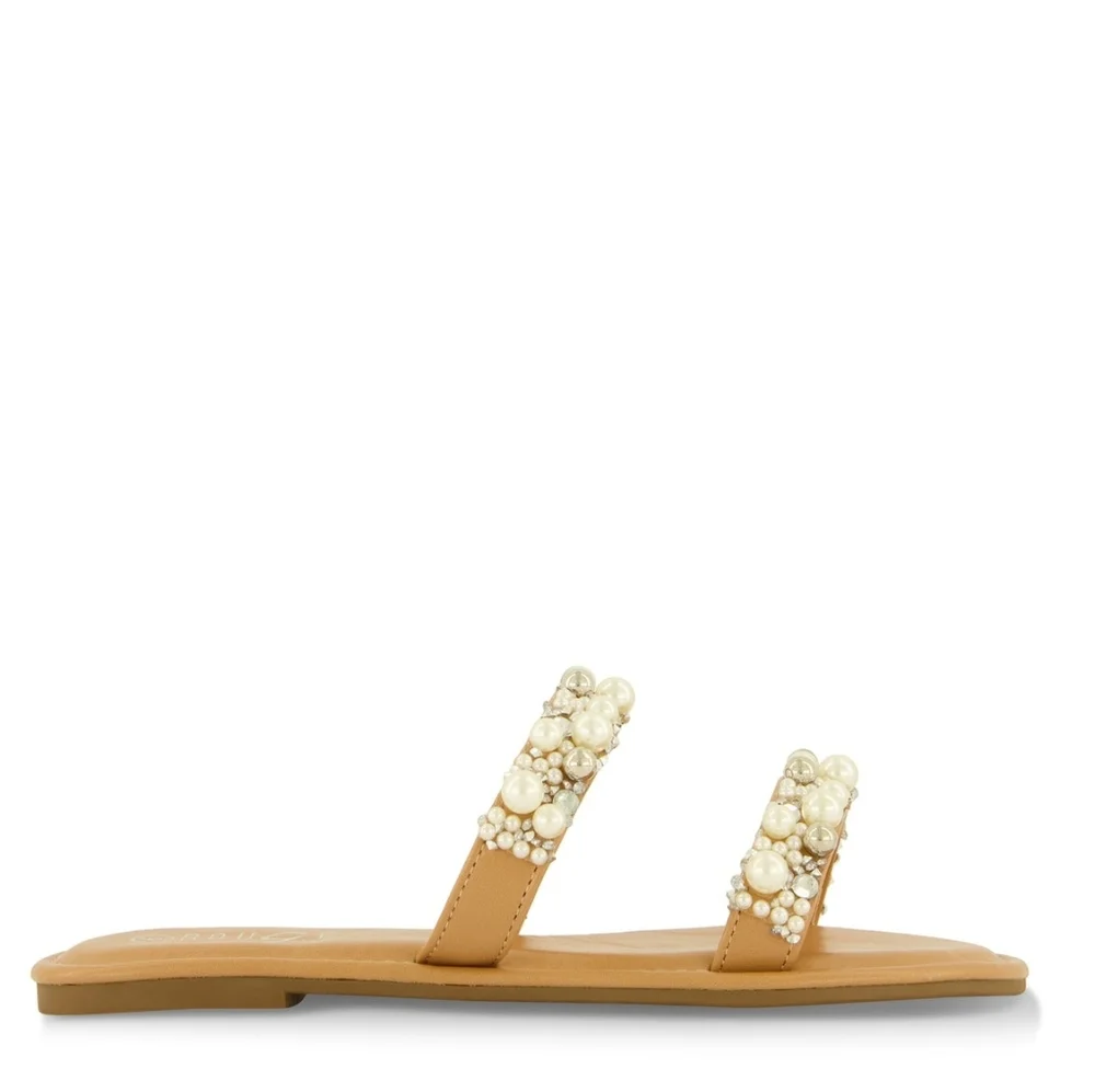 Women's Natural Color Pearl Embellished Sandal Sz 11